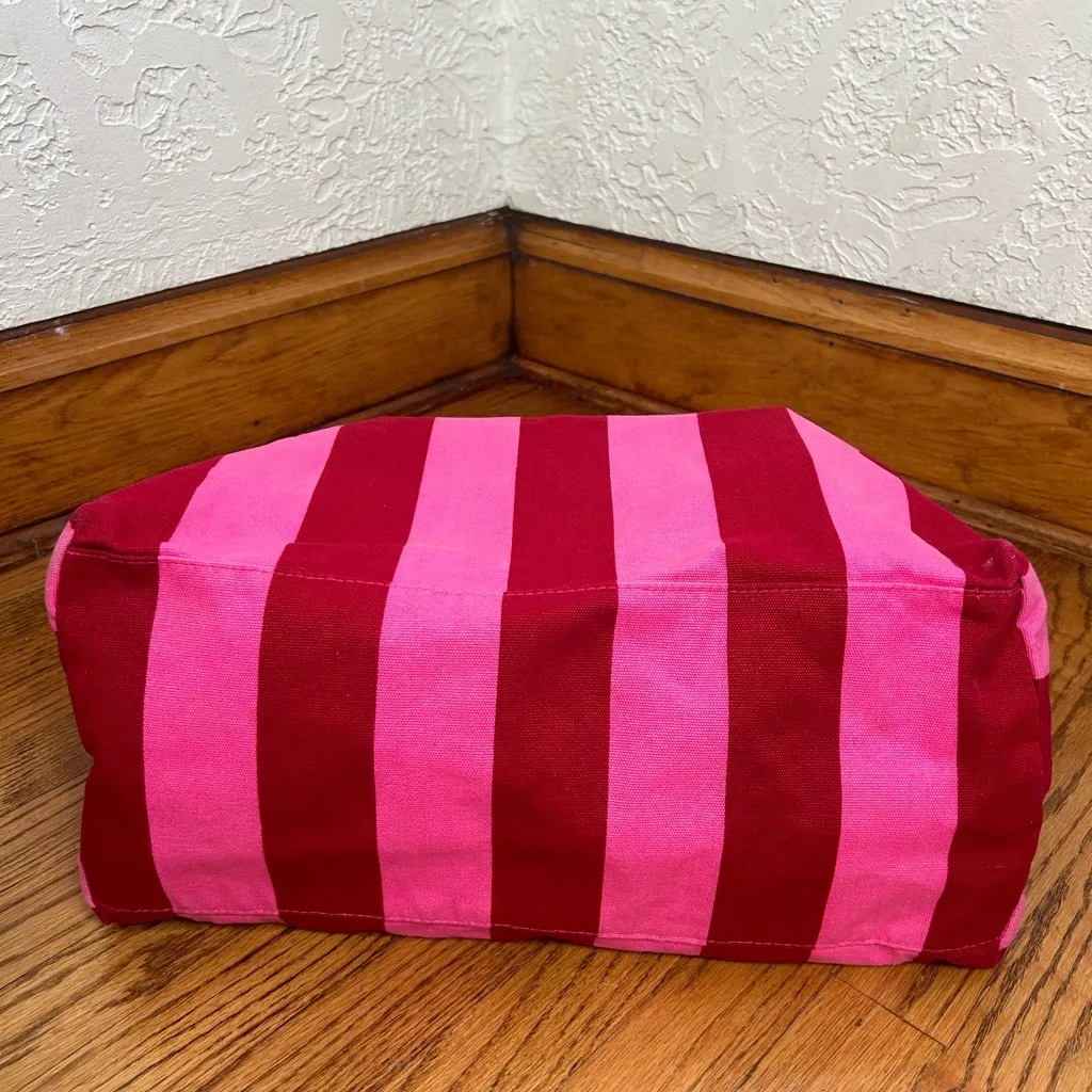 VICTORIA’S SECRET Bold Striped Red And Pink Canvas Gold Graphic Tote Bag - Image 6