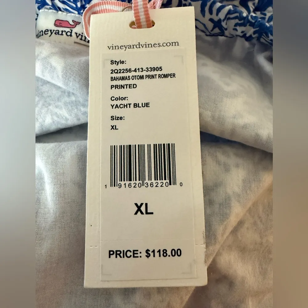 Vineyard Vines Bahamas Otomi Print Romper Outfit Turtle Yacht Blue White NWT XL - Image 5