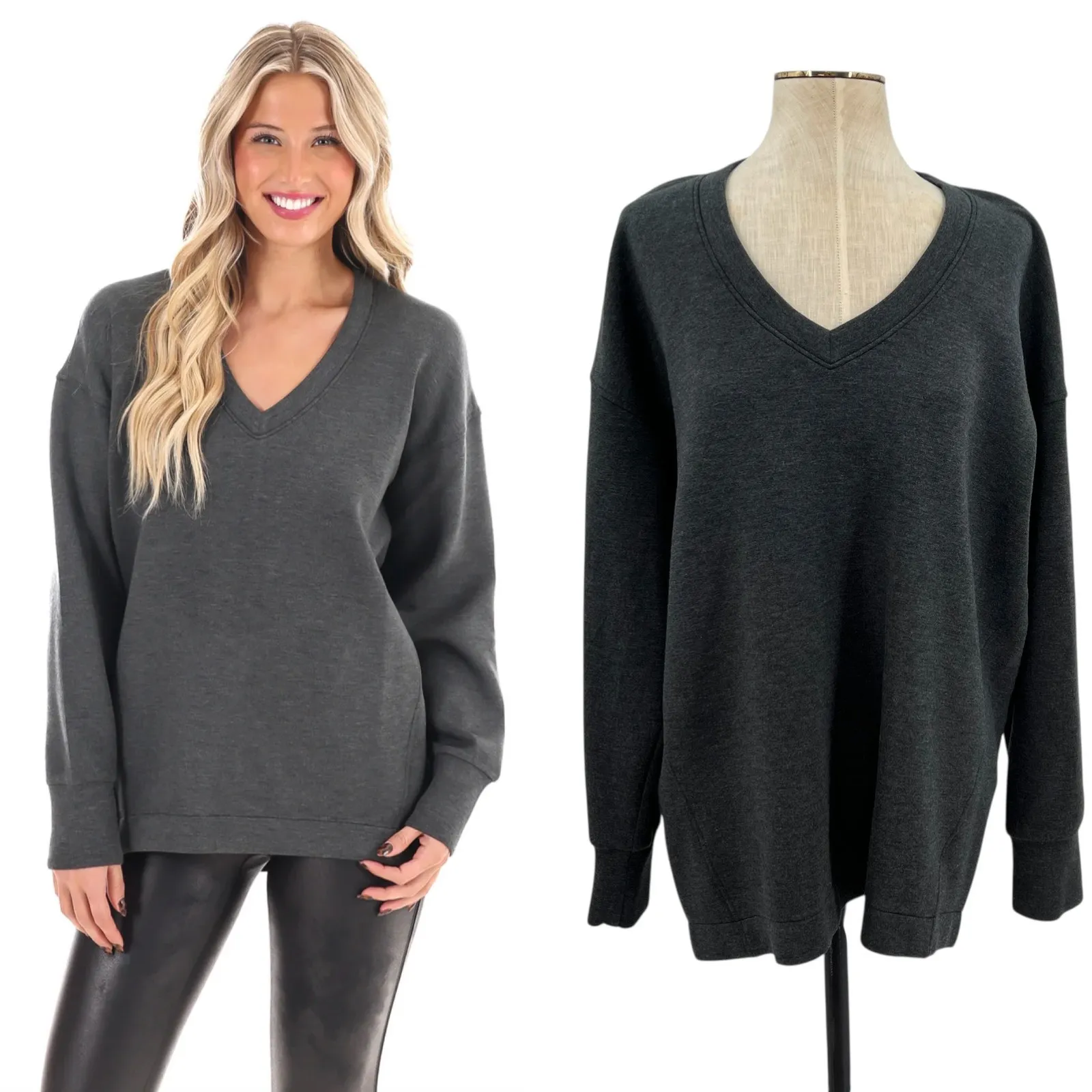 Spanx Brushed‎ AirEssentials Tunic Top Sweatshirt Dark Heather Gray Size Large - Image 2