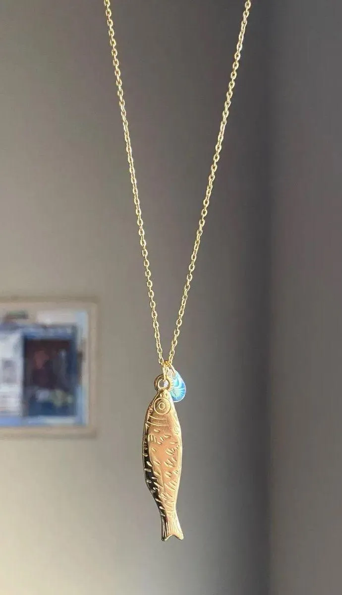 Handmade gold tone fully gold tone stainless steel fish boho funky chic necklace🌀🐟 - Image 3