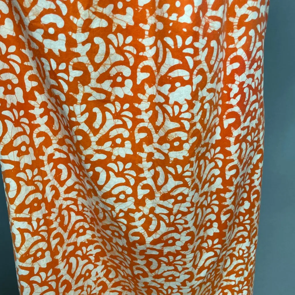 Muumuu Dress Orange White Pattern Batik Fabric‎ Short Sleeves Maxi Bow Casual - Image 14