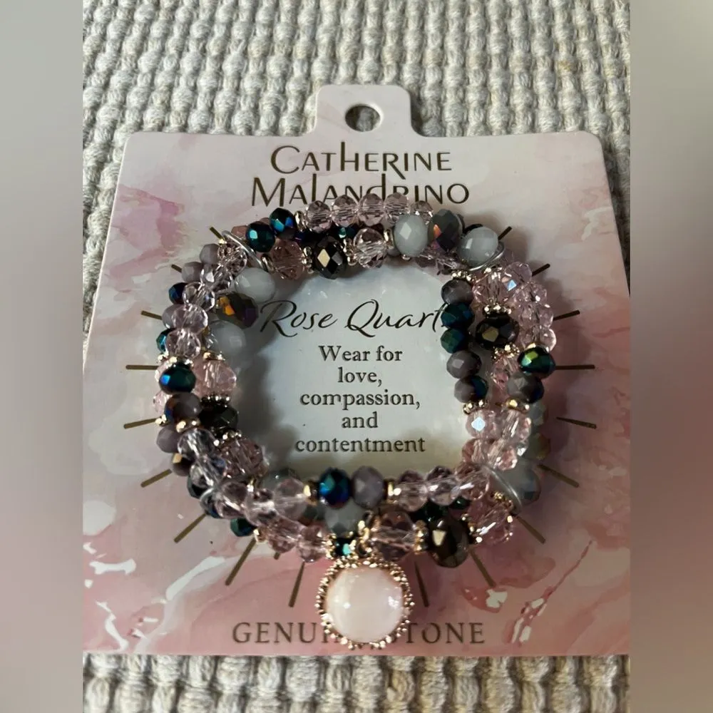 Catherine Malandrino Rose Quartz Beaded Charm Bracelet Pink - Image 2