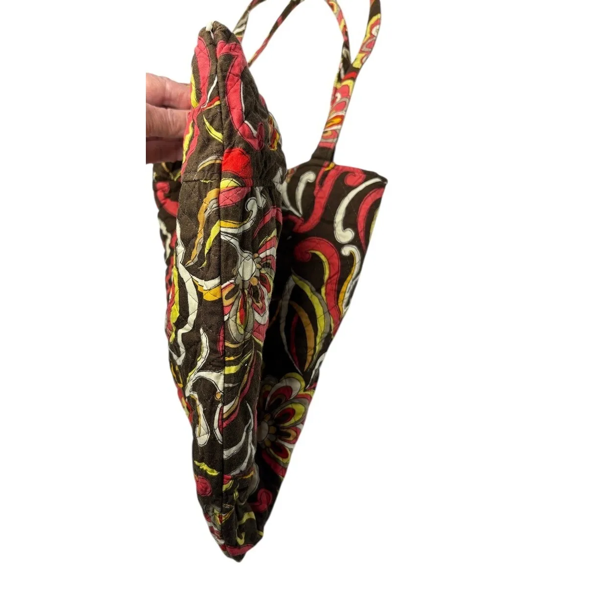 Vera Bradley Quilted "Puccini" Bucket Tote Handbag Medium Bag Brown Pink Floral - Image 7