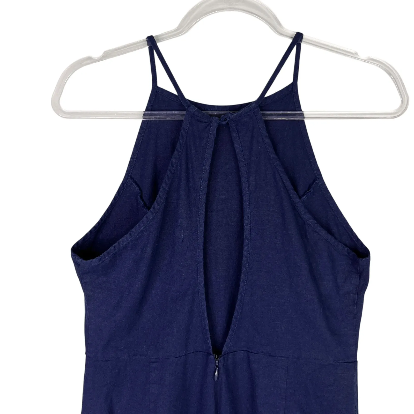 Urban Outfitters Hattie High Neck Linen Jumpsuit Navy 10 Pockets Stretch - Image 14