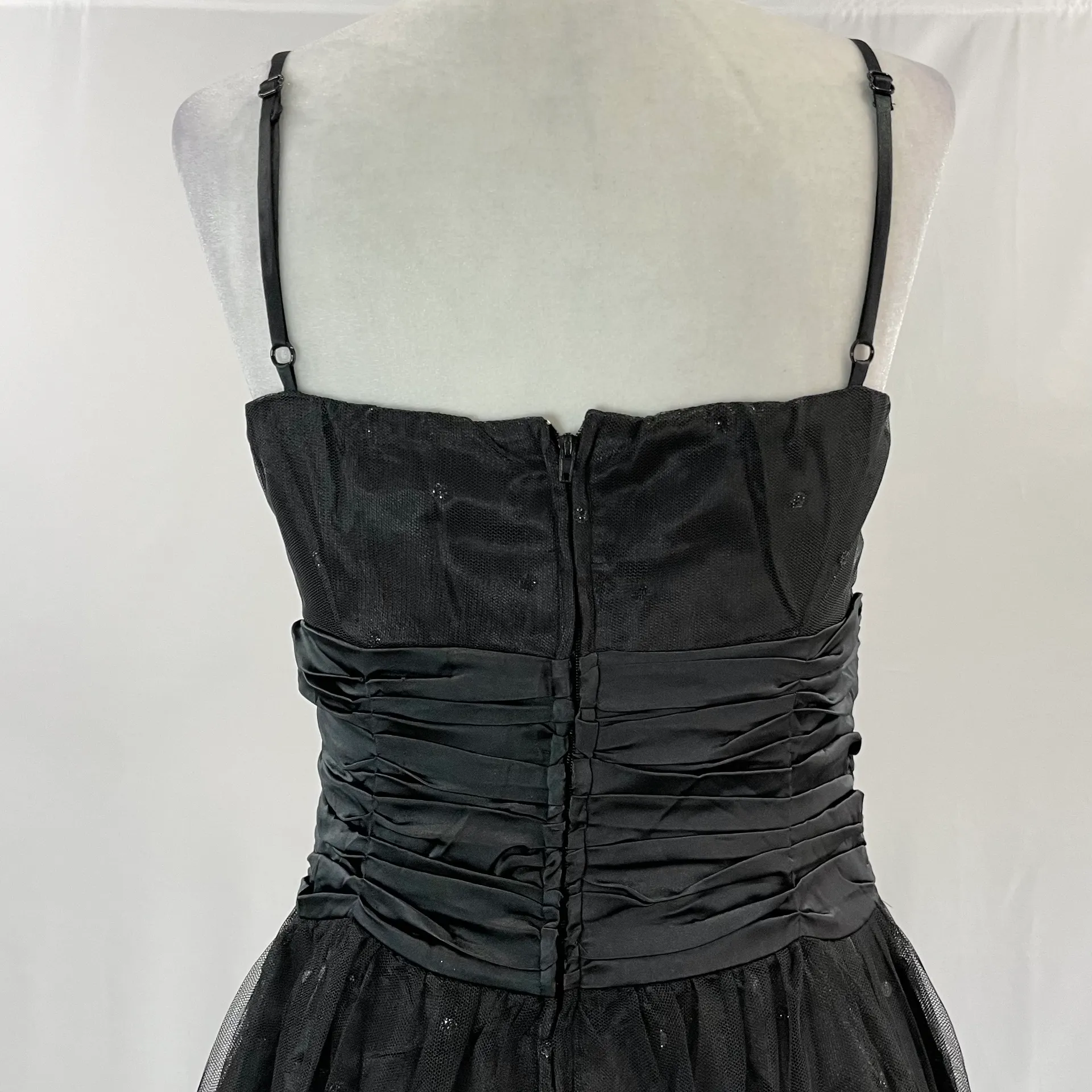 New  Glitter Polka Dot Tulle Satin Ruched Waist Dress Black - Image 15