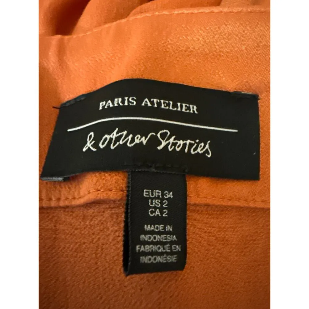 & Other Stories Orange Silky Satin Zipper Slit Midi Straight Pencil Slip Skirt 2 - Image 4