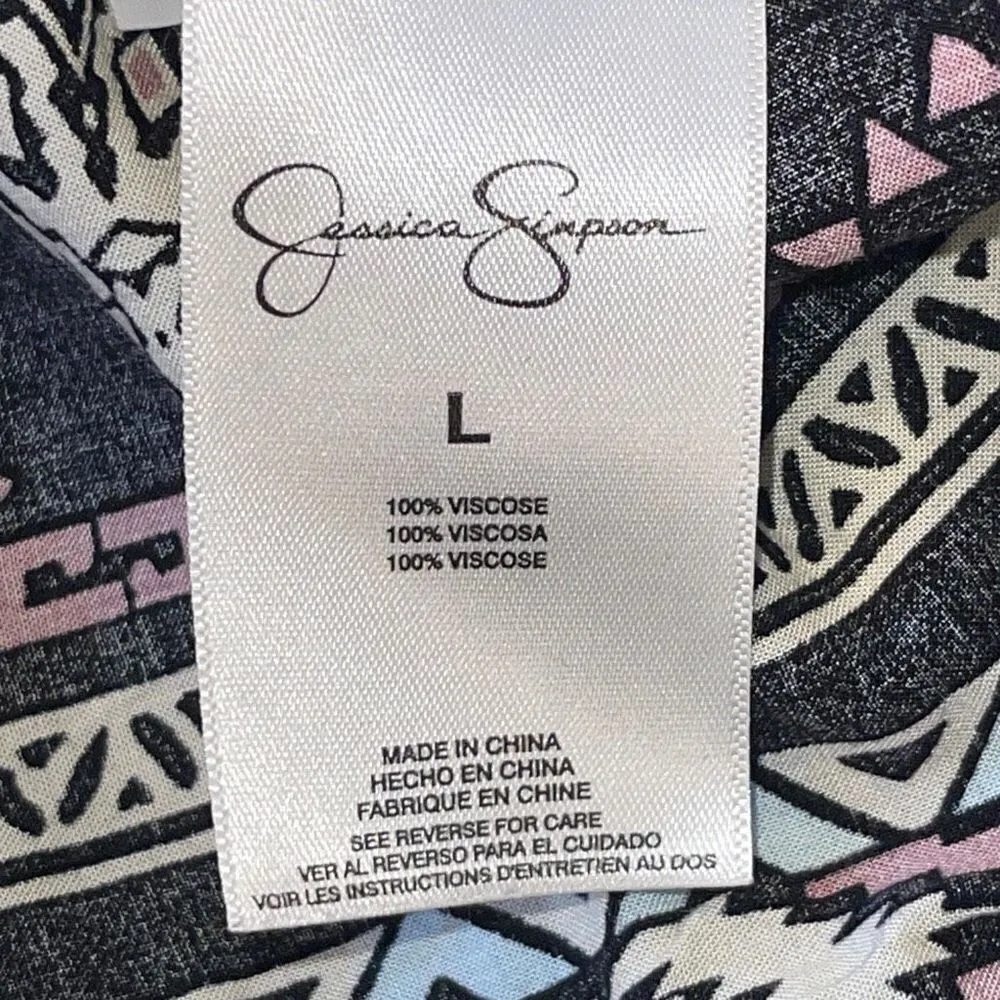 Jessica Simpson Women's Cold Shoulder‎ Top Blouse Multicolor Aztec Print Large - Image 7
