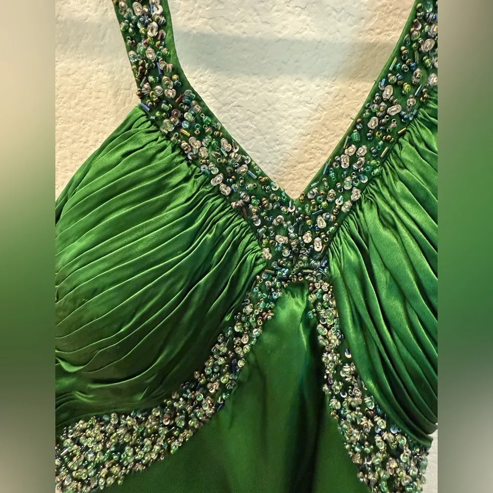 Cache Green Beaded Halter Cocktail Dress - Size 2 - Image 4