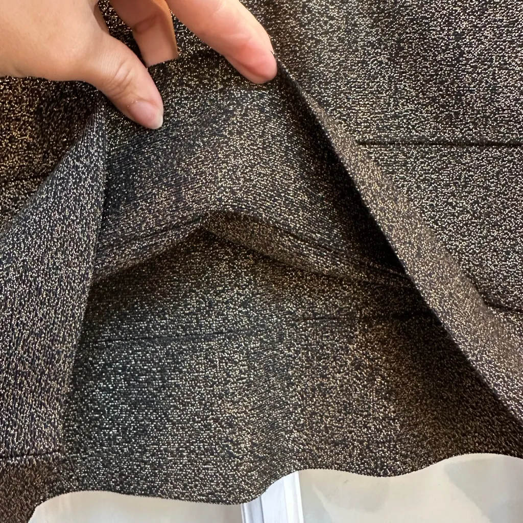 BCBGMaxAzria Black Gold Shimmer Metallic Bodycon Fitted Chic Punk Skirt Size M - Image 6