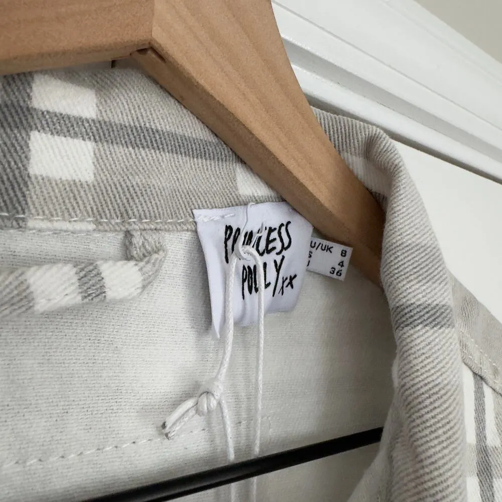 Princess Polly Brielle Denim Jacket in Beige Check Plaid Button Down 100% Cotton - Image 6