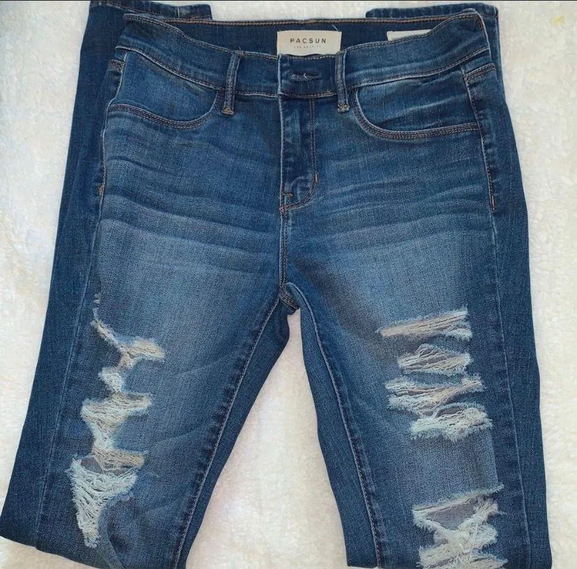 Medium Wash Distressed Jeggings - Image 2