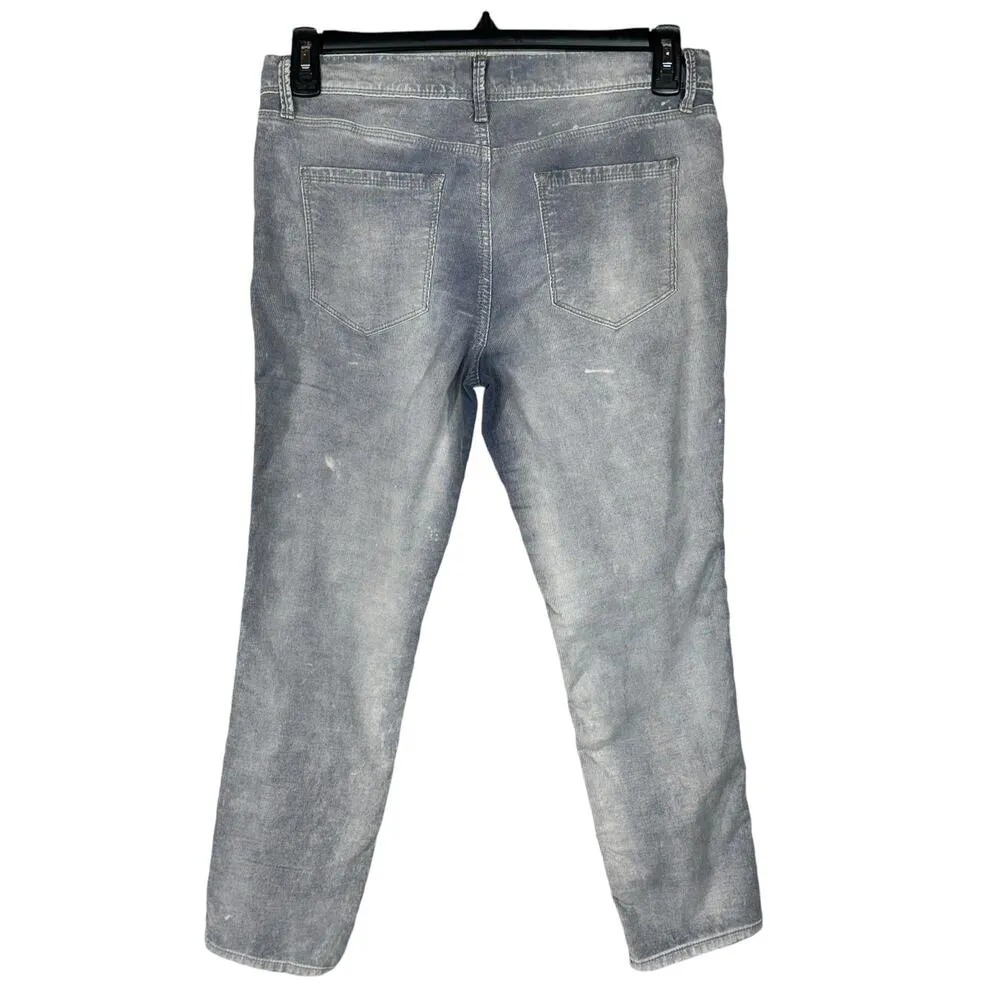 Free People SZ 29 Cropped Corduroy Pants Mid-Rise Zip-Fly Pockets Gray Washed - Image 4