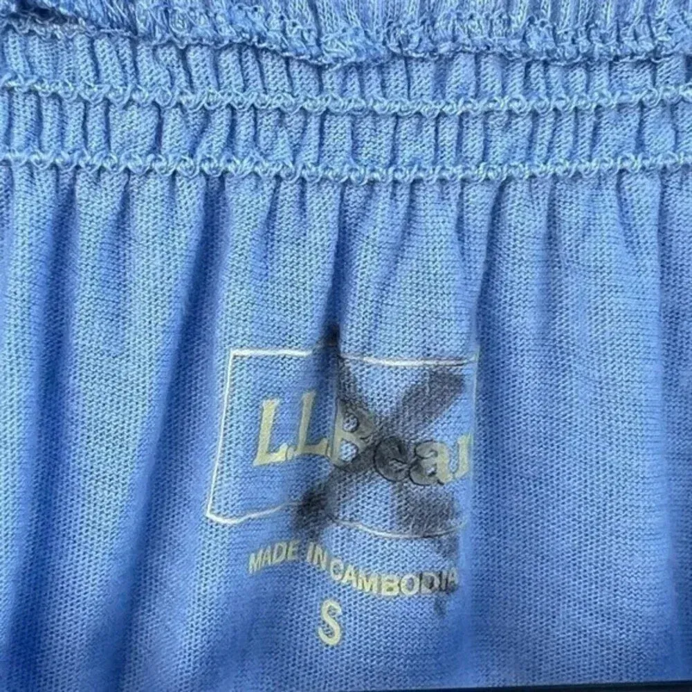 LL Bean Women's Size‎ Small Tee Short Sleeves Split Neck with Drawstring Blue​​​ - Image 2