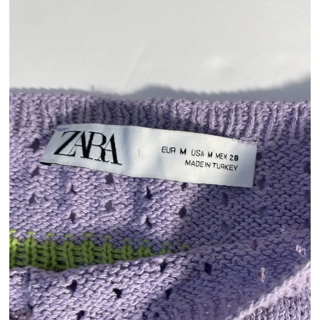 Zara Womens Knit Cropped Cami Tank Top‎ M Purple With Cherries - Image 6