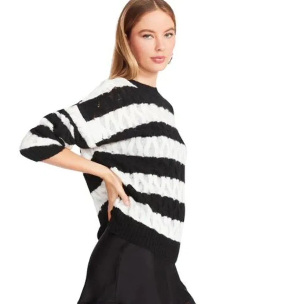 NWT Steve Madden KARLI SWEATER Striped Black White Medium Wool Blend - Image 7