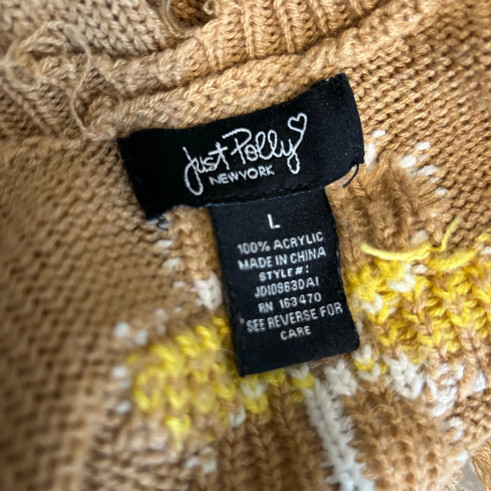 Just Polly New York Brown w/ Daisy Sweater SZ L Distressed V - Image 8