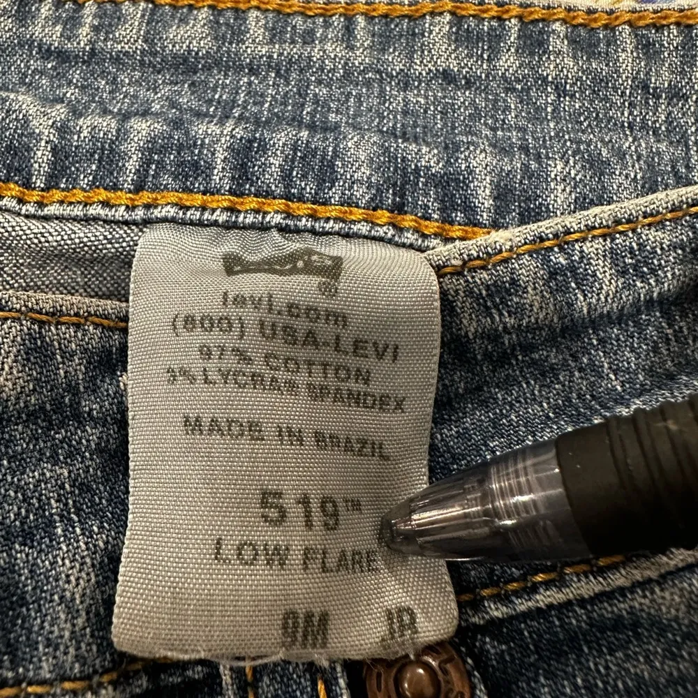 Vintage Levi 519 ‘04 Y2K Low Stretch Flare Jeans Juniors Size 9 JR M Dark Wash. - Image 8