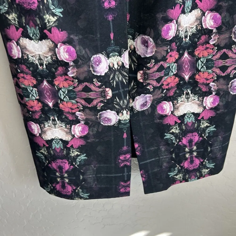 Black Halo Women Size 6 Floral Long Sleeve Bodycon Formal Knee Length Dress - Image 7