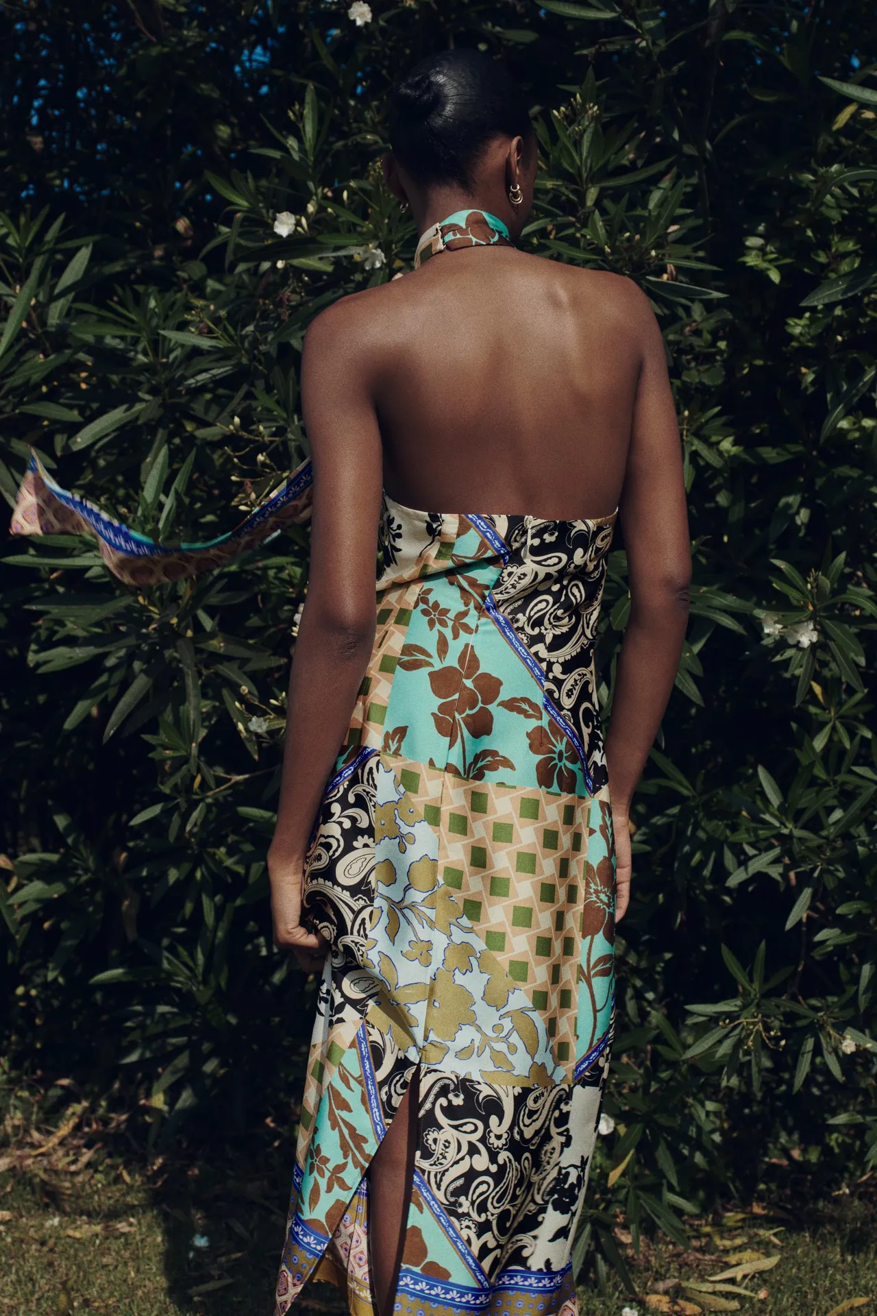 dress maxi Multicolor Halter printed satin effect casual wedding party - Image 7