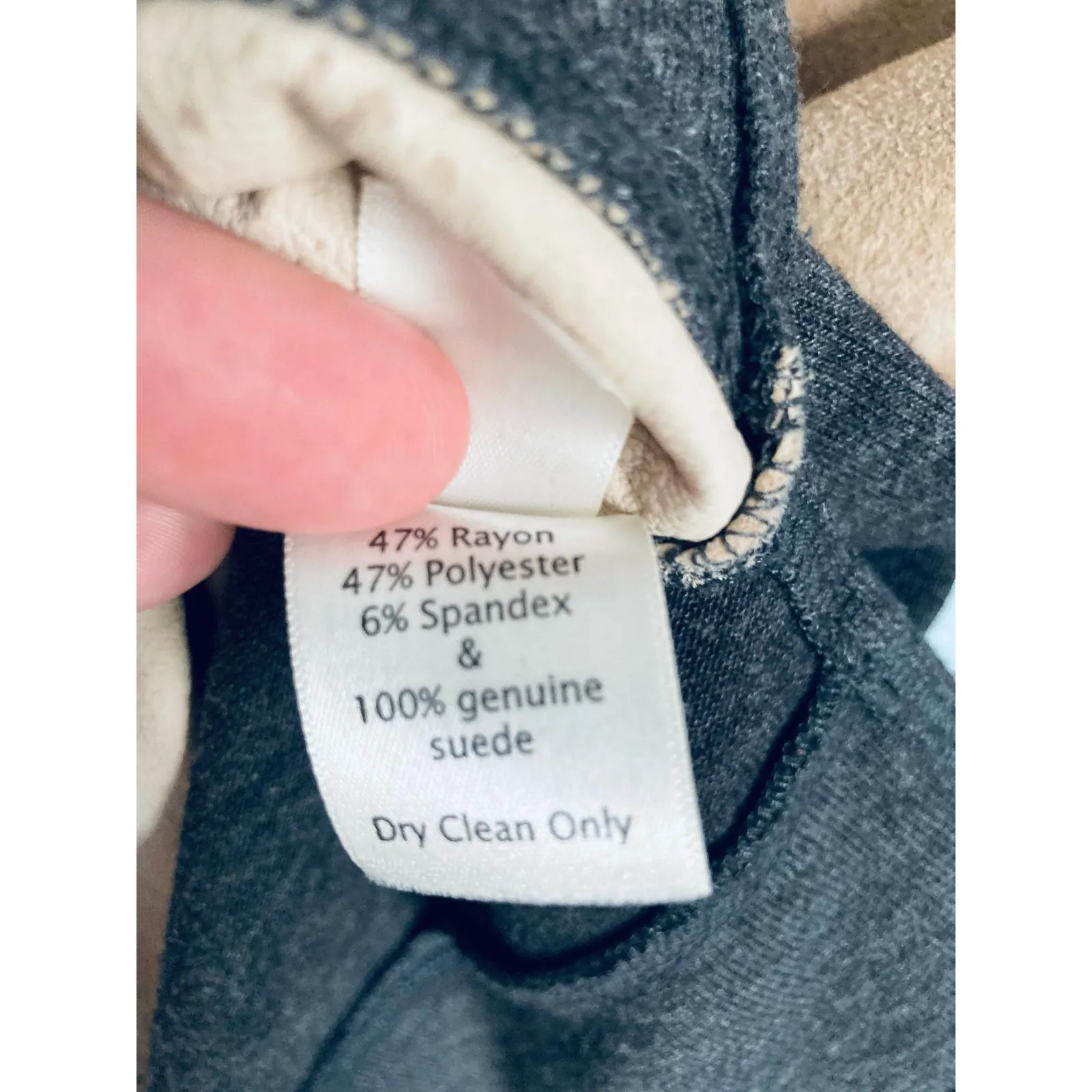 Ecru Suede Long Sleeve Top Large Gray and Tan - Image 4