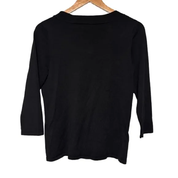 August Silk Sophisticated Silk Blend Black Top With Scarf Accent Size M - Image 2