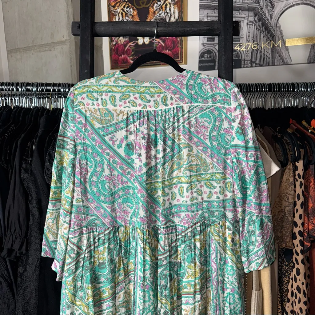 ba&sh Fleur Printed Mini Dress in Green Multi - Image 7