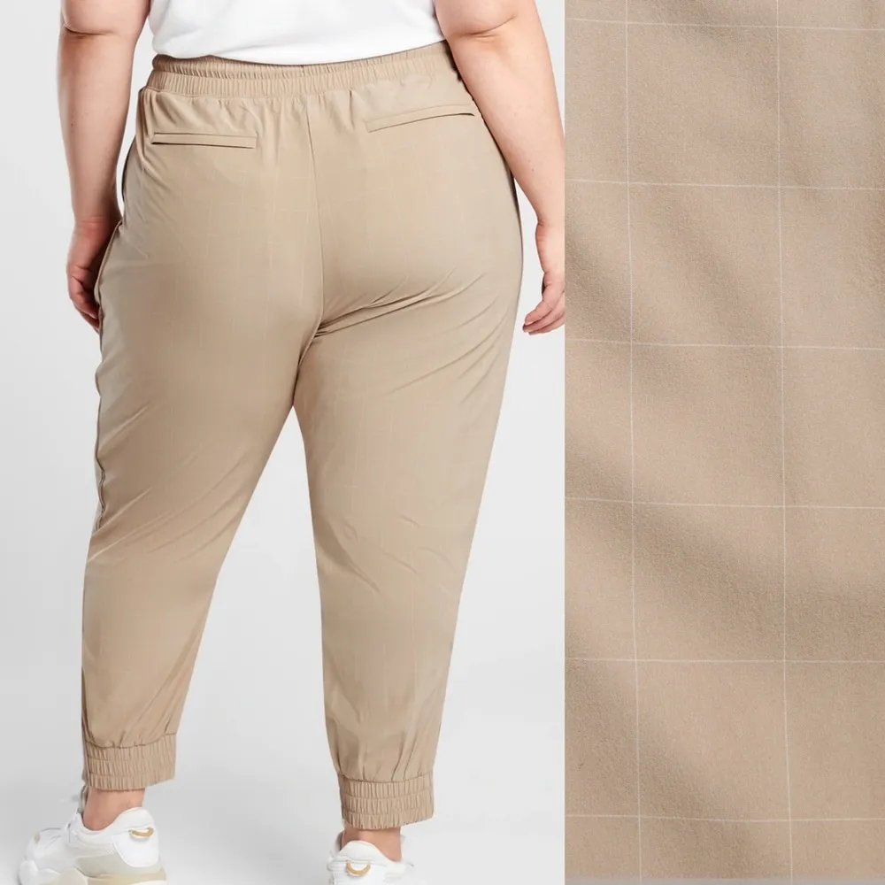 Athleta Brooklyn Textured Jogger Pants: Windowpane Silt Taupe Tan - Image 3