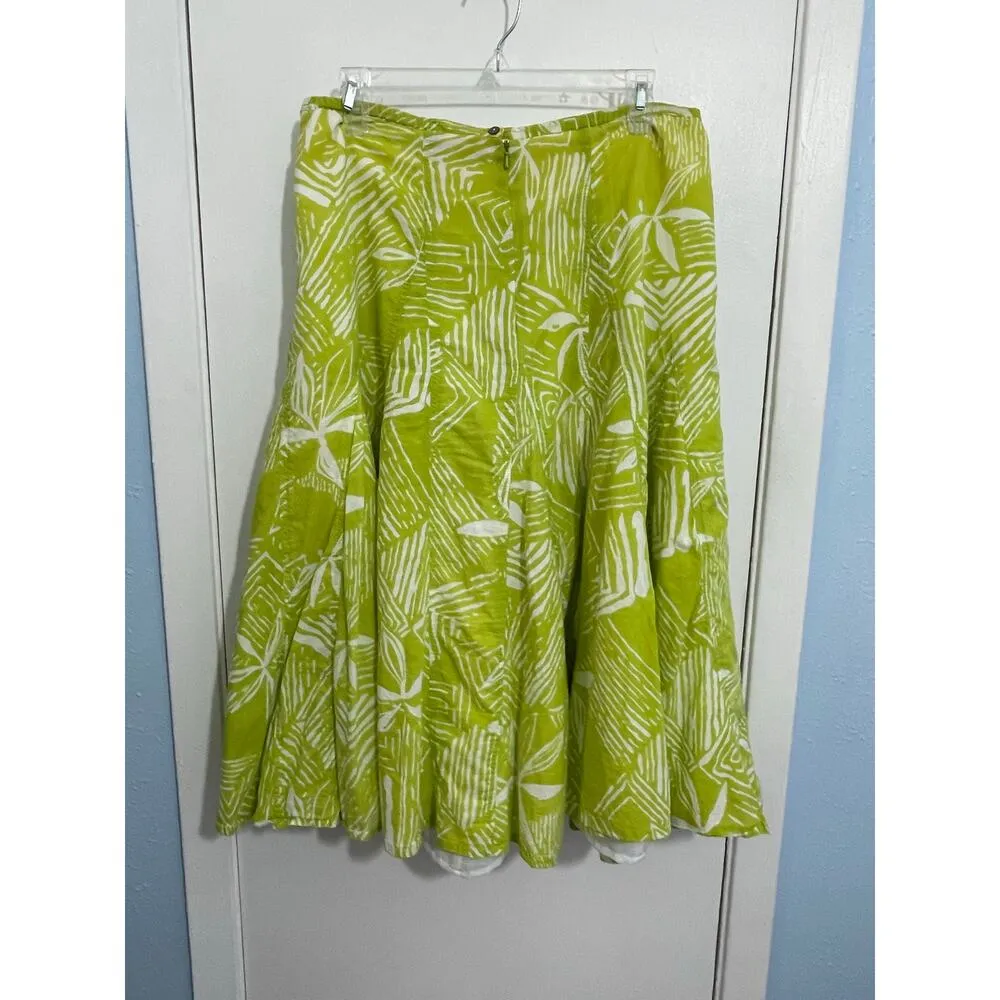 Y2k Chico's Flare Skirt Small Lim Green Floral Ruffled Beachy Summer Tropical - Image 5