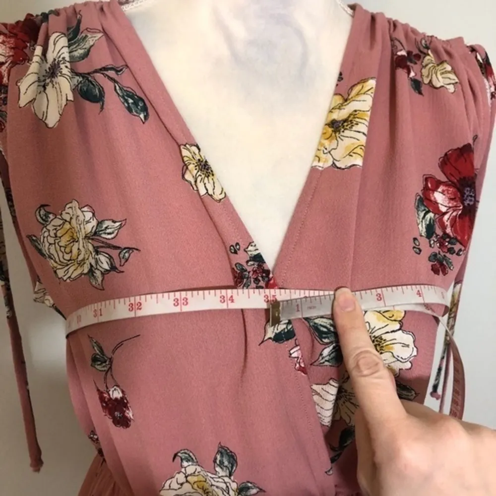 NWT Blush Rose Pink Floral Faux Wrap Midi Dress - Image 6