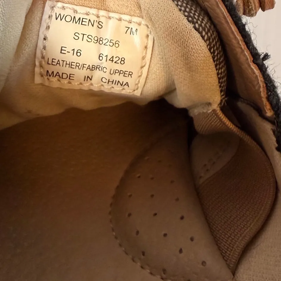 Sperry Women's Boat Shoes Grey Tan Leather Fabric Lace Up Size 7M - Image 5