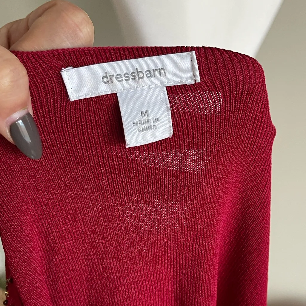 Dressbarn Red V-Neck Sweater with Embellishments Size M - Image 5
