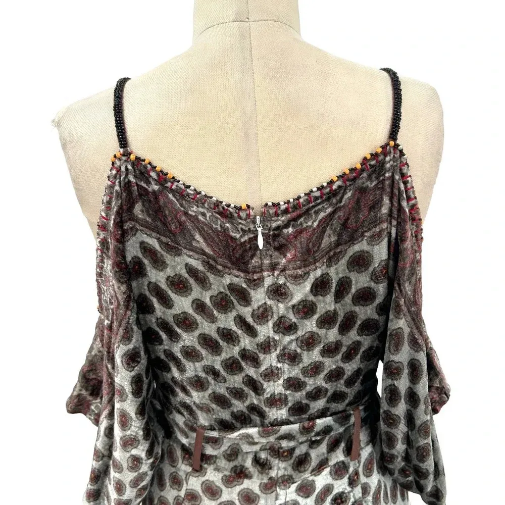 Anthropologie Bl-nk London Jumpsuit Paisley Velvet Cold Shoulder Gray Size Small - Image 8