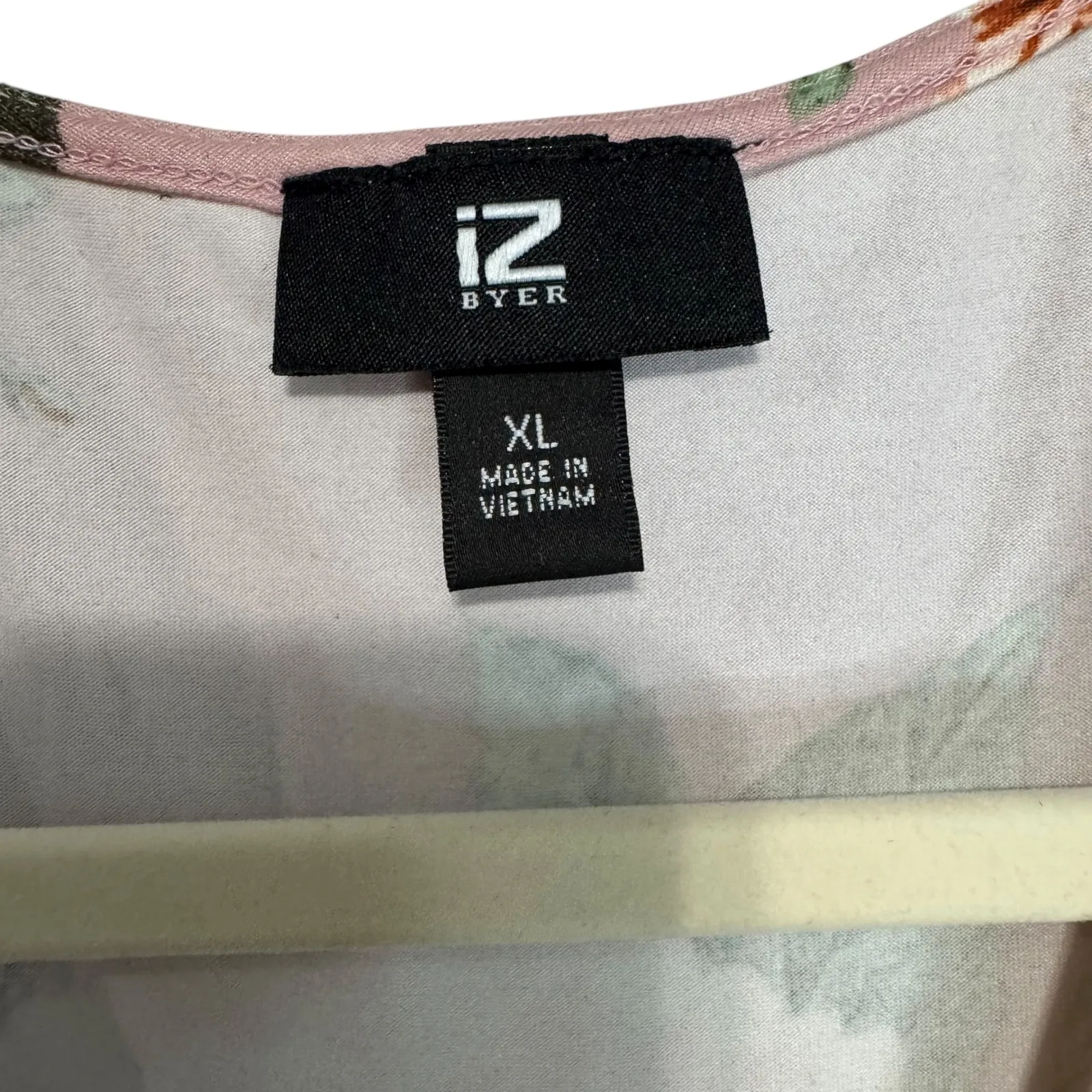 IZ Byer Women's Pink Floral Faux Wrap Dress XL 3/4 Sleeve Tie Waist Midi - Image 2