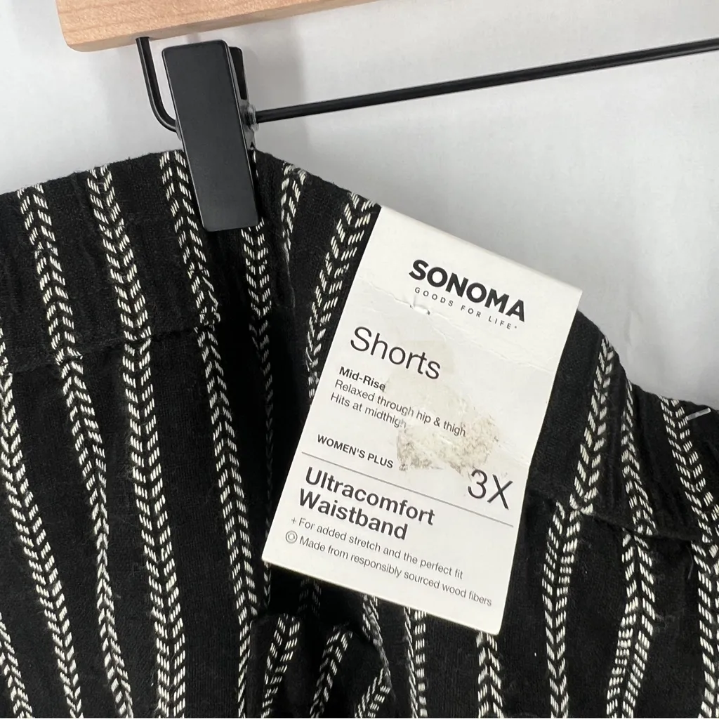 Sonoma Black & White Linen Blend Chevron Striped‎ Pull On Easy Short NWT Size 3X - Image 5
