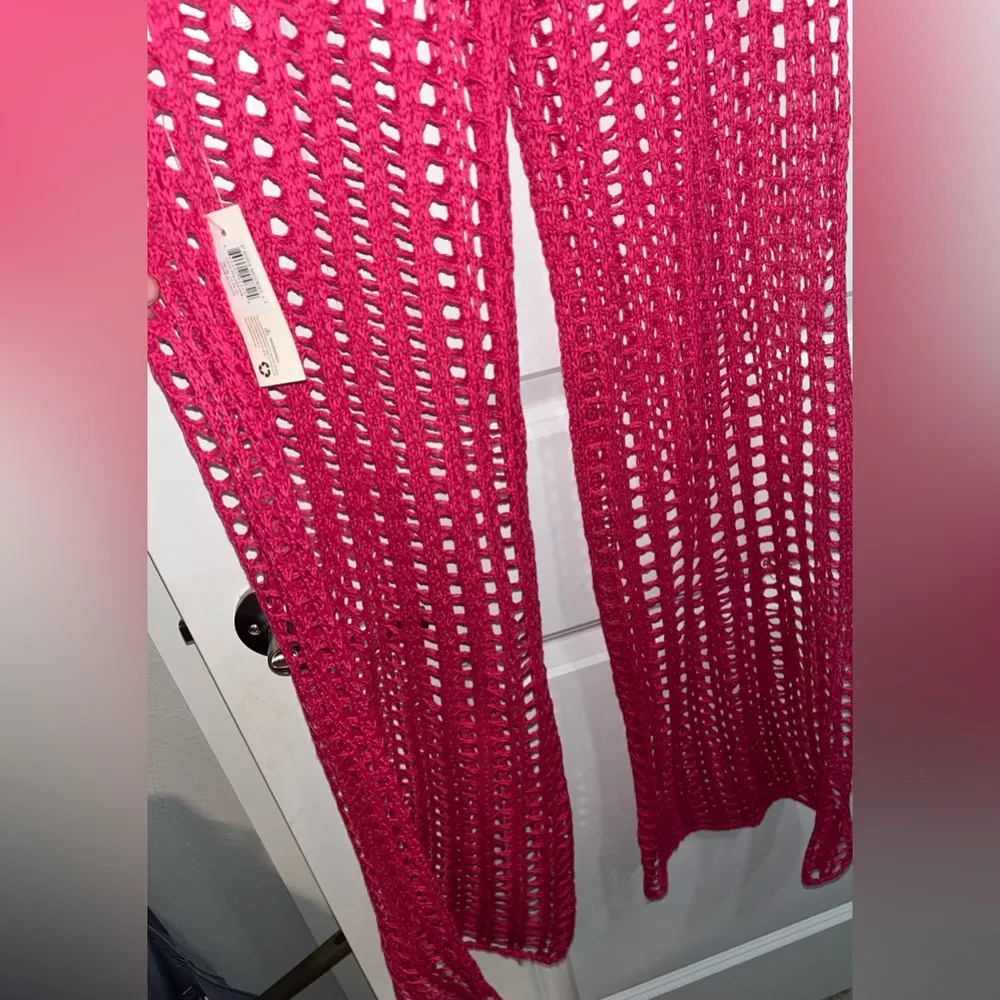 Odiva NWT Crochet Pullover Swimwear Cover Up Pants Size Large in Hot Pink Color - Image 12