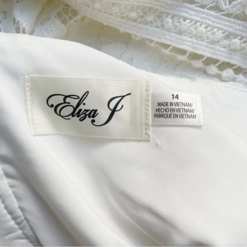 NWT Eliza J Fit & Flare Ivory White Lace Flutter Sleeve Short Dress Size 14 NEW - Image 12