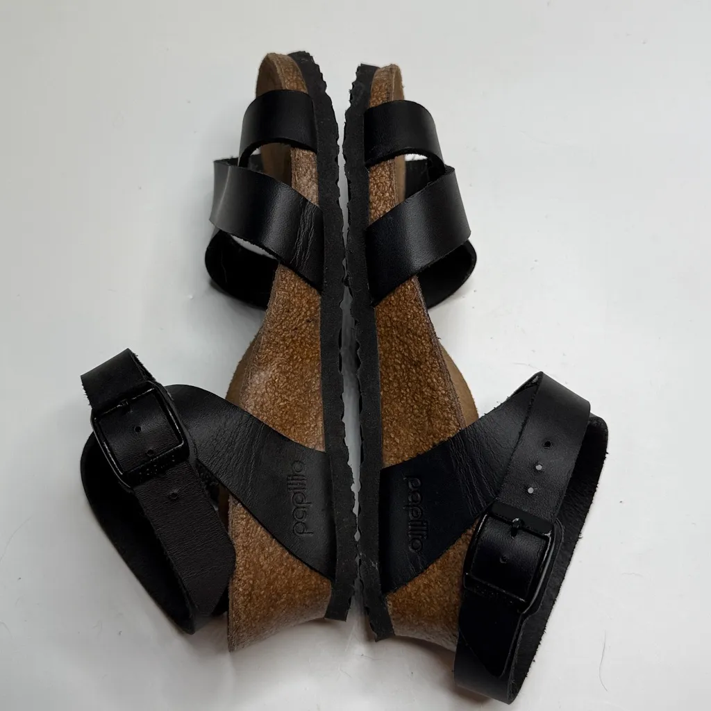 Birkenstock Lola Leather Black Strappy Wedge Sandal S - Image 5
