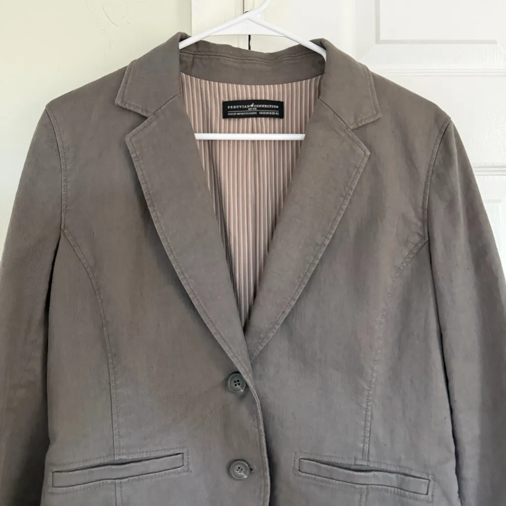 Peruvian Connection Blazer Jacket Linen Blend Size 12 Women's Neutral 2 Button - Image 2