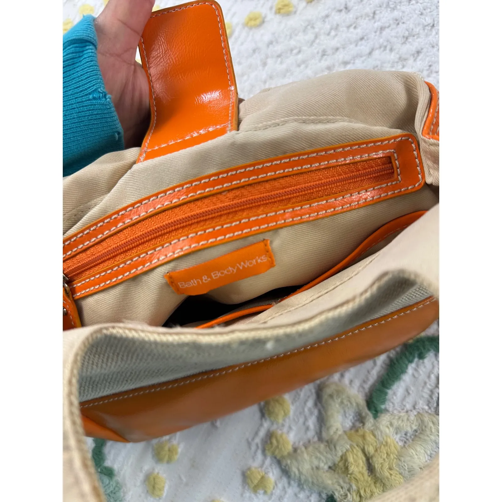 Bath & Body Works Canvas Orange Leather Trim Handle Bag Women's Accessory - Image 7
