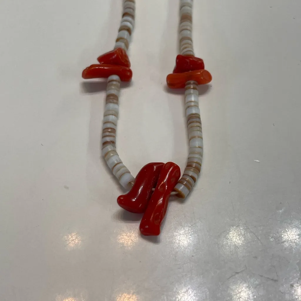 Vintage Assorted Stone and Metal Bead Necklace Orange - Image 3