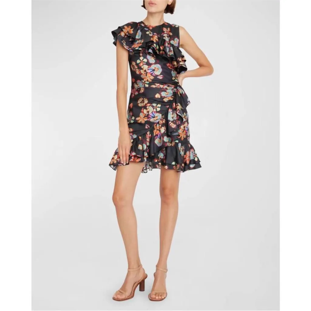 Ulla Johnson Candace Asymmetrical Ruffled Cocktail Dress Floral Lune Size 0 NEW - Image 15