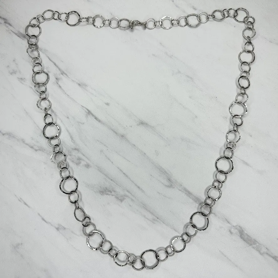 Cookie Lee  Textured Circle Chain Link Necklace Silver Tone 41" Long ✨ - Image 2