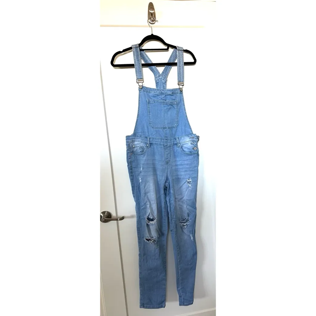 Skinny Slim Fitted Denim Overall Pants Blue Size undefined - Image 6