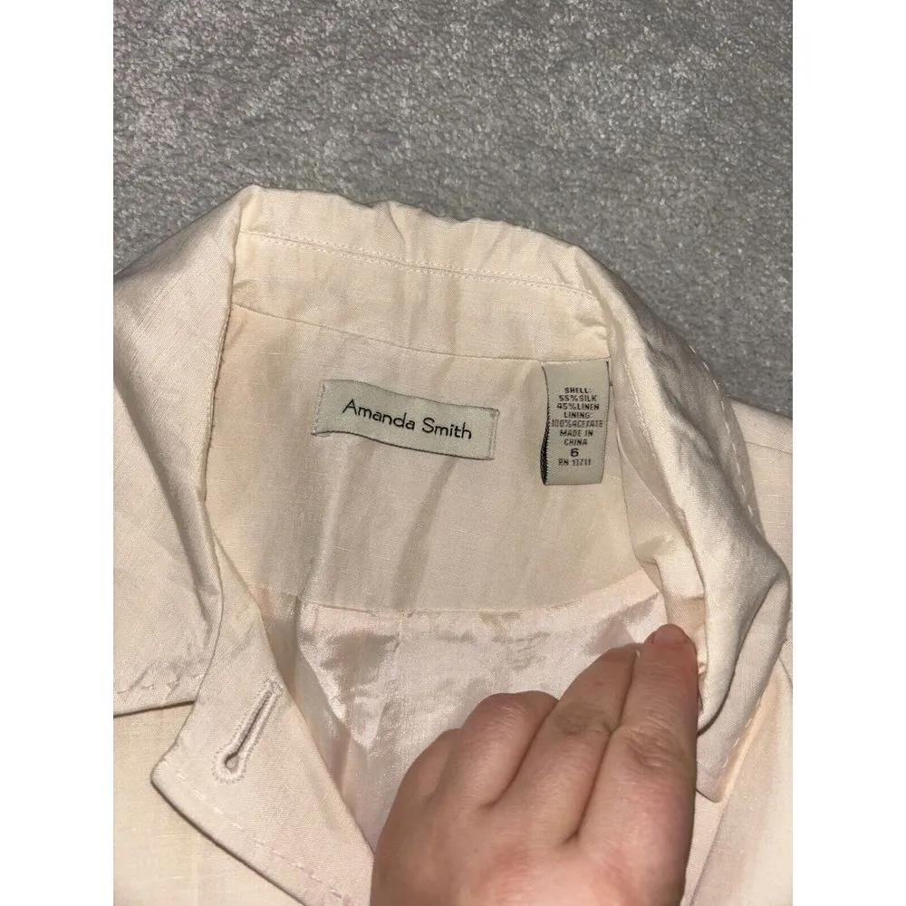 Amanda Smith Button Blazer Size‎ 6 Silk Line Pink Single-Breasted EUC - Image 2