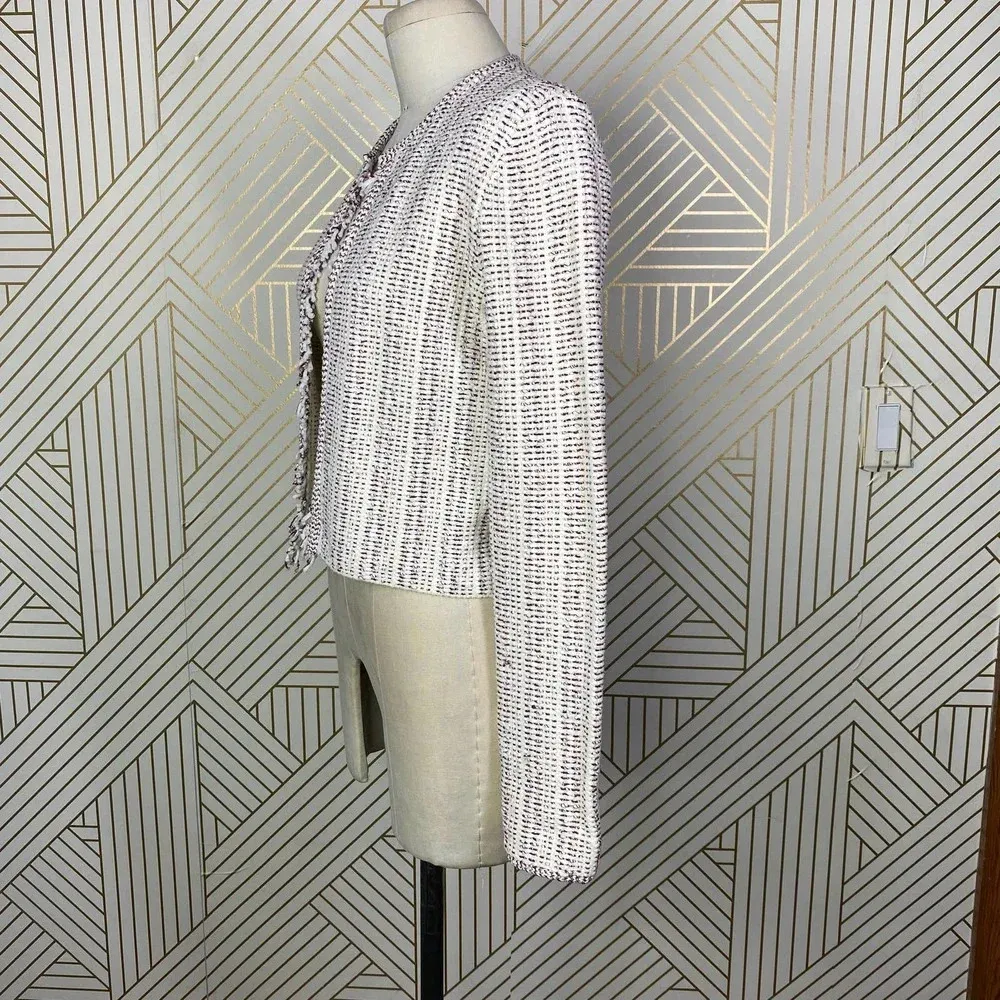 Theory Galinne Speckle Boucle Knit Fringe Sweater Jacket‎ Cream Red Size Small - Image 8