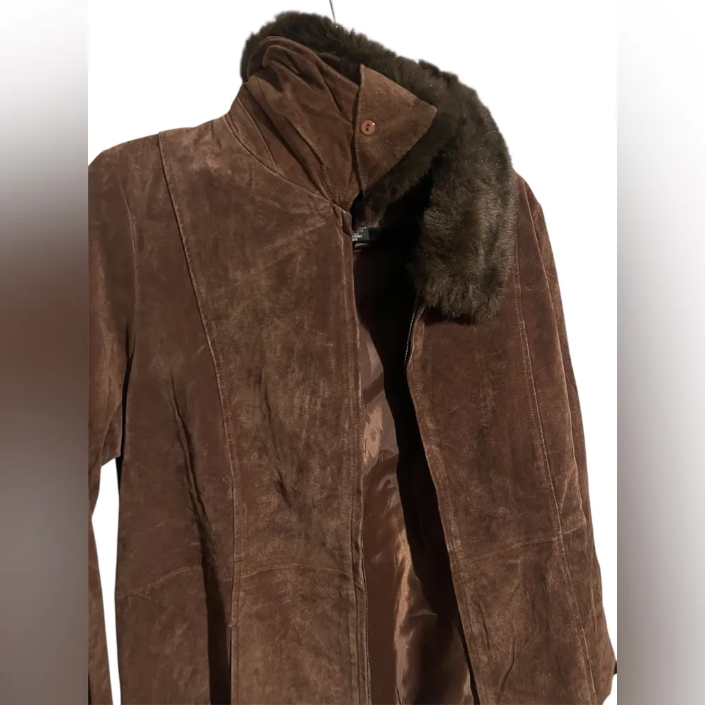Centigrade leather Brown Suede Jacket with Faux Fur Collar Size M - Image 4
