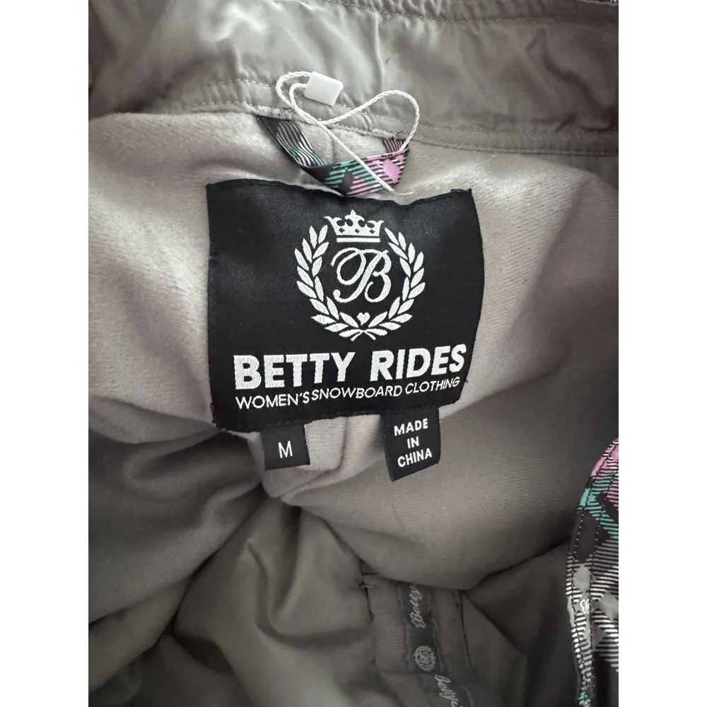 Betty Rides Women's Medium Pink Black Blue Ski Snowboarding Snow Pants Pockets - Image 13