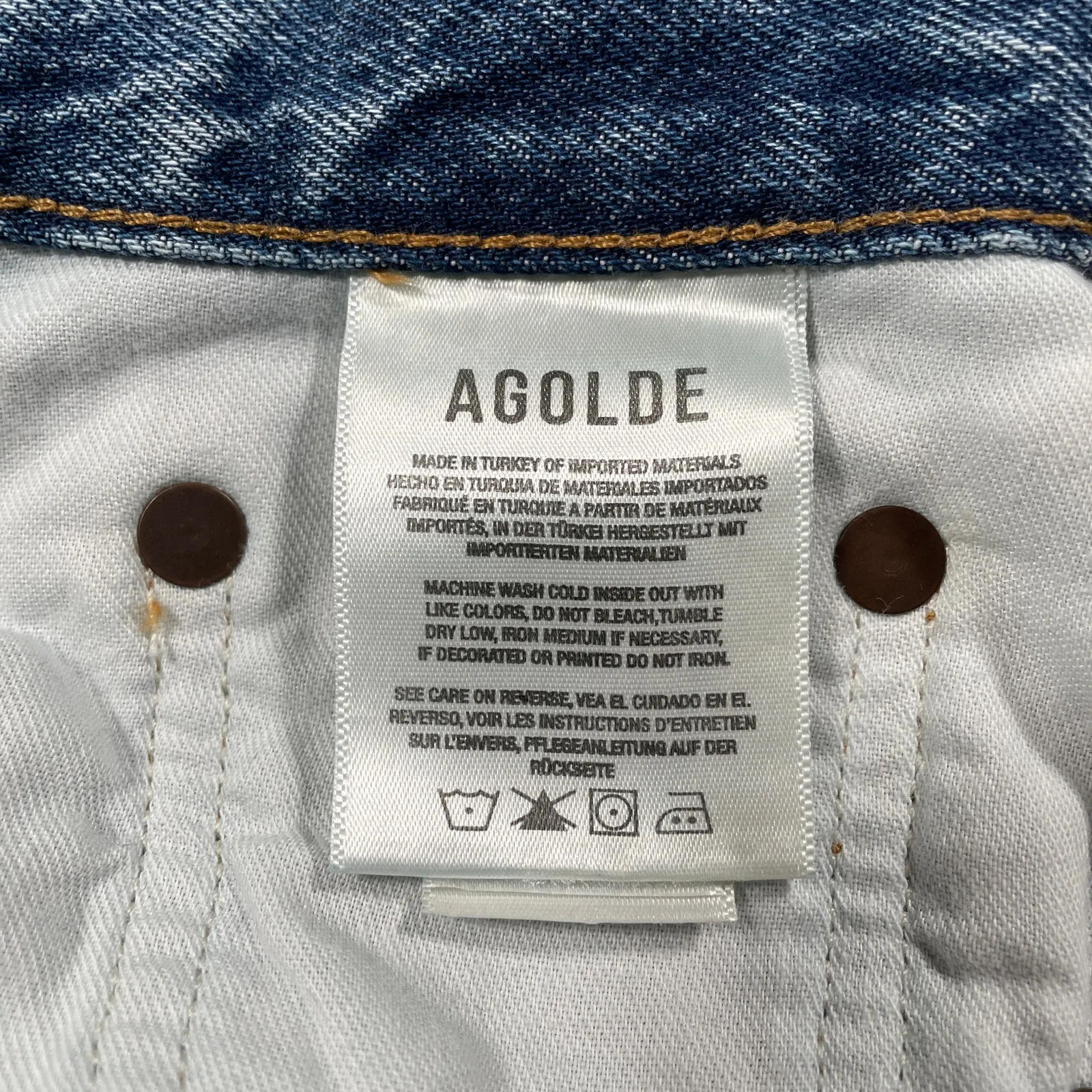 Agolde Riley Jeans Womens 28 Blue Organic Cotton Distressed Button Fly Straight - Image 4
