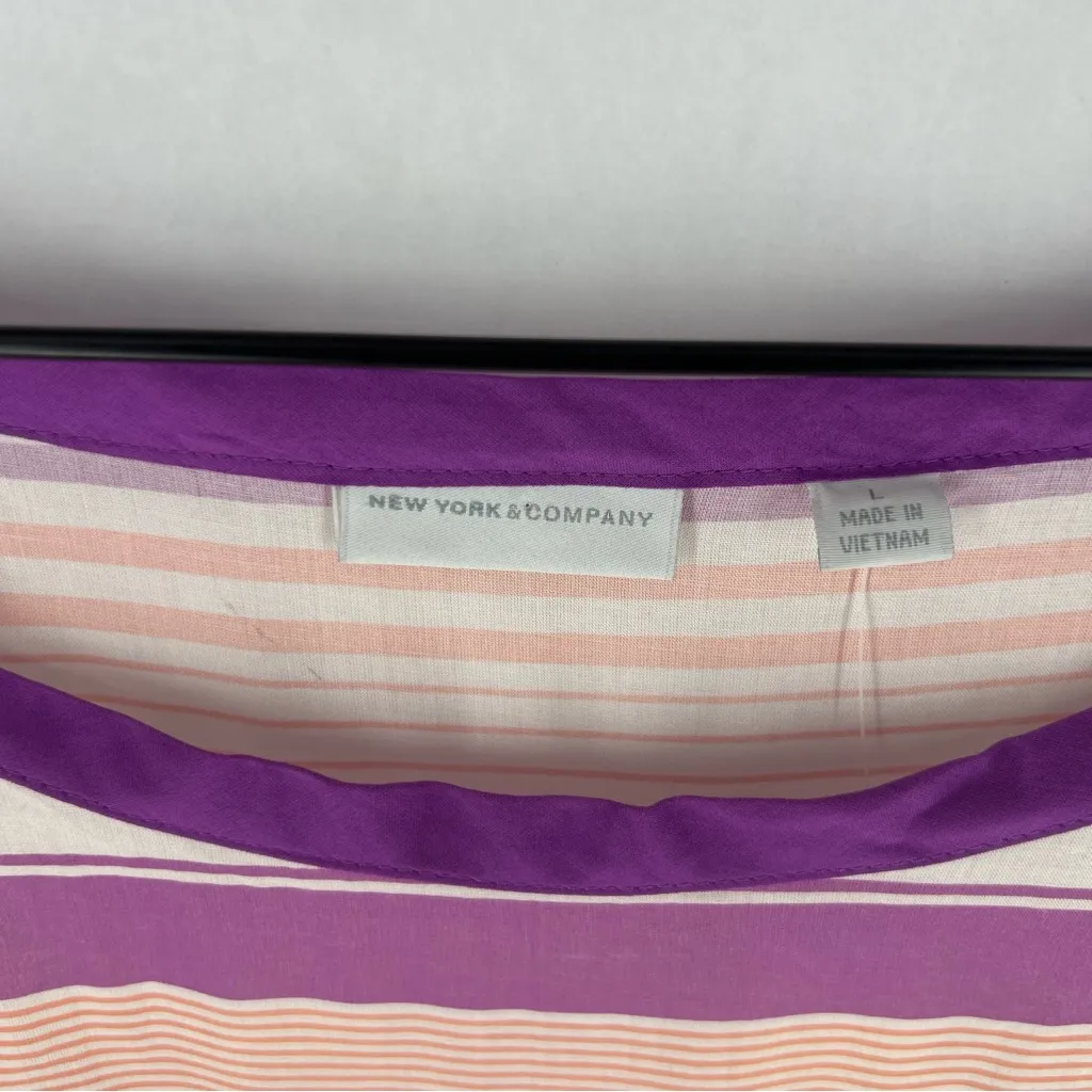 New York & Company Red Purple Pink‎ Striped Lightweight Boxy Tee NWT Size L White Size L - Image 3