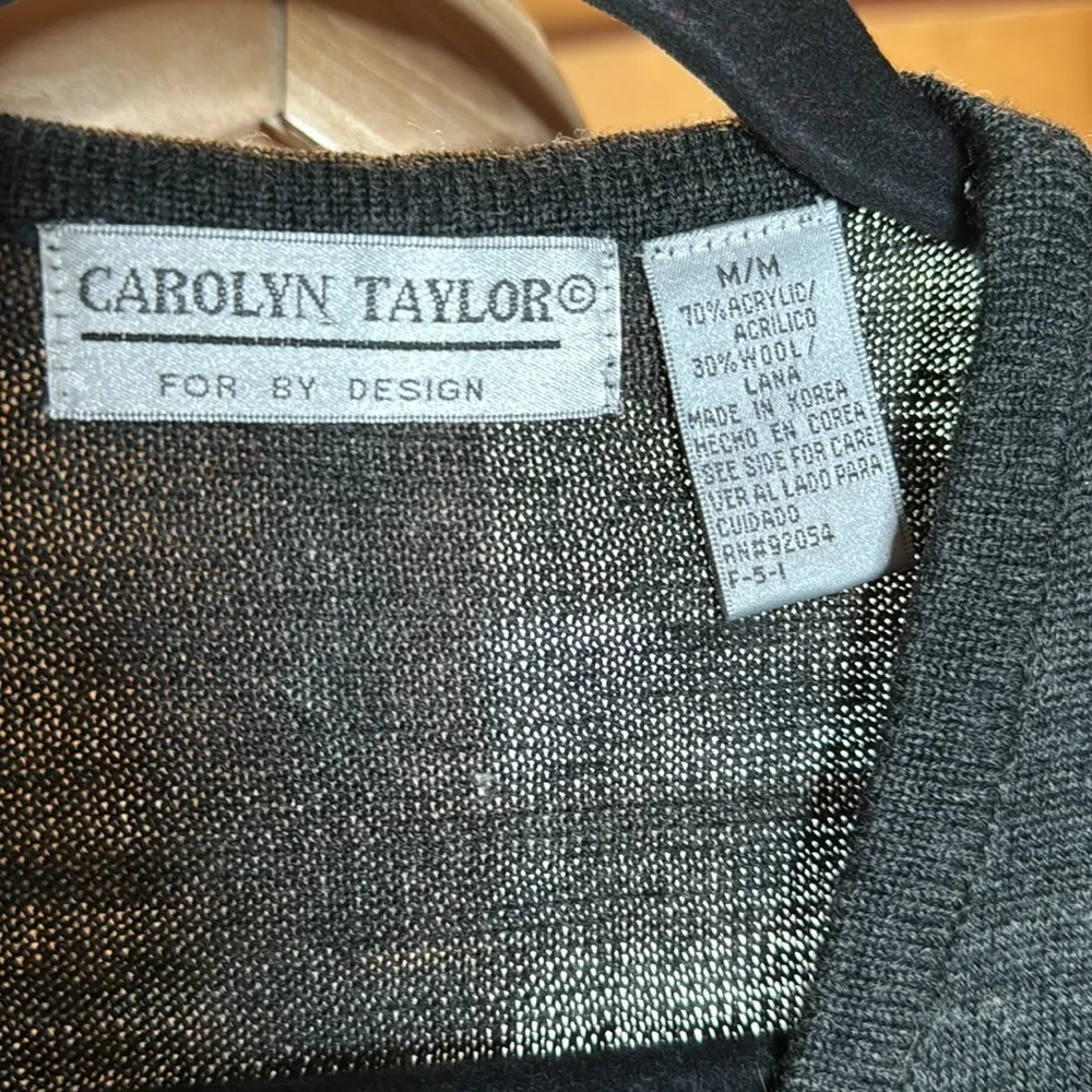 Vintage Carolyn Taylor Embroidered Charcoal Gray Wool Blend Cardigan Size Medium - Image 4